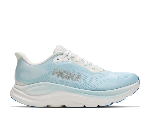 נעלי ריצה HOKA Clifton 11 Wide לנשים HOK308W-FMM בגוון פרוסט/כחול נוצץ - מבט צד על סוליה גבוהה ברוחב D לריצת כביש