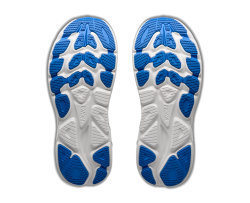 נעלי ריצה HOKA Clifton 11 Wide לנשים HOK308W-FMM בגוון פרוסט/כחול נוצץ - מבט צד על סוליה גבוהה ברוחב D לריצת כביש - תכולת האריזה
