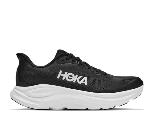 נעלי ריצה HOKA Clifton 11 Wide לנשים HOK308W-BWHT בגוון שחור/לבן - מבט צד על סוליה לבנה גבוהה ורשת מהונדסת ברוחב D