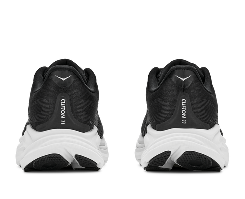 נעלי ריצה HOKA Clifton 11 Wide לנשים HOK308W-BWHT בגוון שחור/לבן - מבט צד על סוליה לבנה גבוהה ורשת מהונדסת ברוחב D - תקריב
