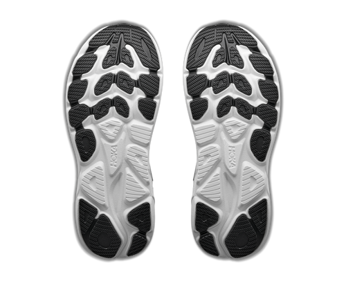 נעלי ריצה HOKA Clifton 11 Wide לנשים HOK308W-BWHT בגוון שחור/לבן - מבט צד על סוליה לבנה גבוהה ורשת מהונדסת ברוחב D - תכולת האריזה