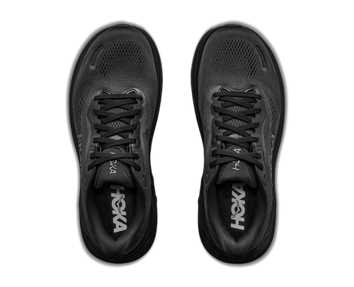 נעלי ריצה HOKA Clifton 11 Wide לנשים HOK308W-BBLC בשחור מלא - מבט צד על סוליה גבוהה ורשת מהונדסת ברוחב D לריצת כביש - מבט צד