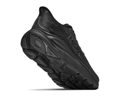נעלי ריצה HOKA Clifton 11 X-Wide לגברים HOK309M-BBLC בשחור מלא - מבט צד על סוליית CMEVA גבוהה בתבנית רחבה במיוחד 4E - מבט מאחור