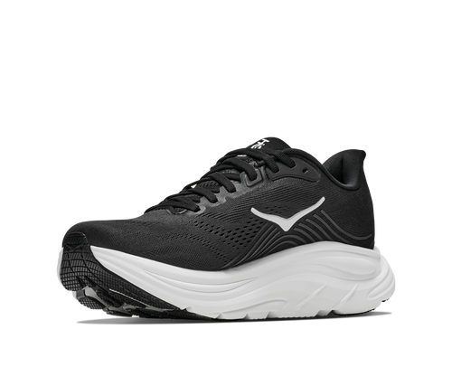 נעלי ריצה HOKA Clifton 11 X-Wide לנשים HOK309W-BWHT בגוון שחור/לבן - מבט צד על סוליה לבנה גבוהה בתבנית רחבה במיוחד - מבט מלפנים