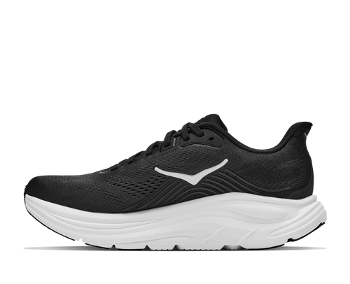 נעלי ריצה HOKA Clifton 11 X-Wide לנשים HOK309W-BWHT בגוון שחור/לבן - מבט צד על סוליה לבנה גבוהה בתבנית רחבה במיוחד - פרטי מוצר