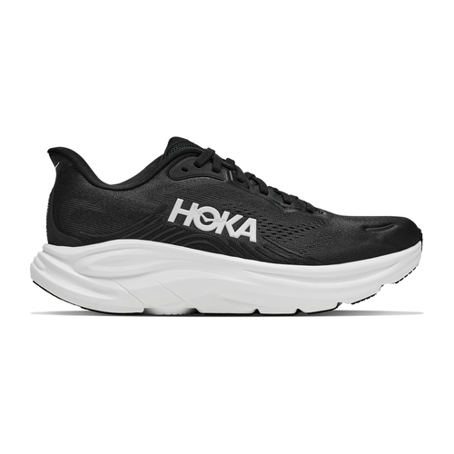 נעלי ריצה HOKA Clifton 11 X-Wide לנשים HOK309W-BWHT בגוון שחור/לבן - מבט צד על סוליה לבנה גבוהה בתבנית רחבה במיוחד - מבט עליון