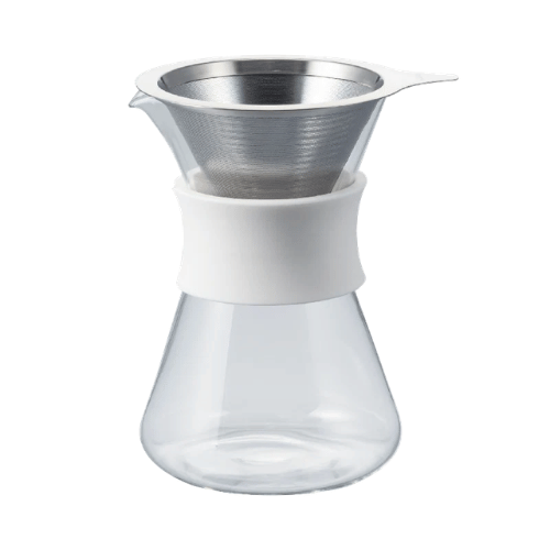קנקן חליטה מזכוכית וחבק לבן HARIO Glass Coffee Maker