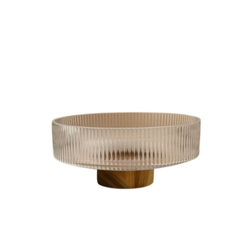קערת הגשה מזכוכית על רגל עץ שיטה | Acacia Elegance - במבצע החודשי!
