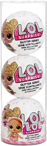 שלישיית כדורי הפתעה לול LOL מסדרת GLITTER עם בובה אביזרי הפתעה מדליקים