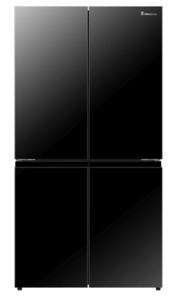 מקרר 4 דלתות Hisense מקפיא תחתון בנפח 609 ליטר נטו דגם RQ72-BGK בצבע זכוכית שחורה