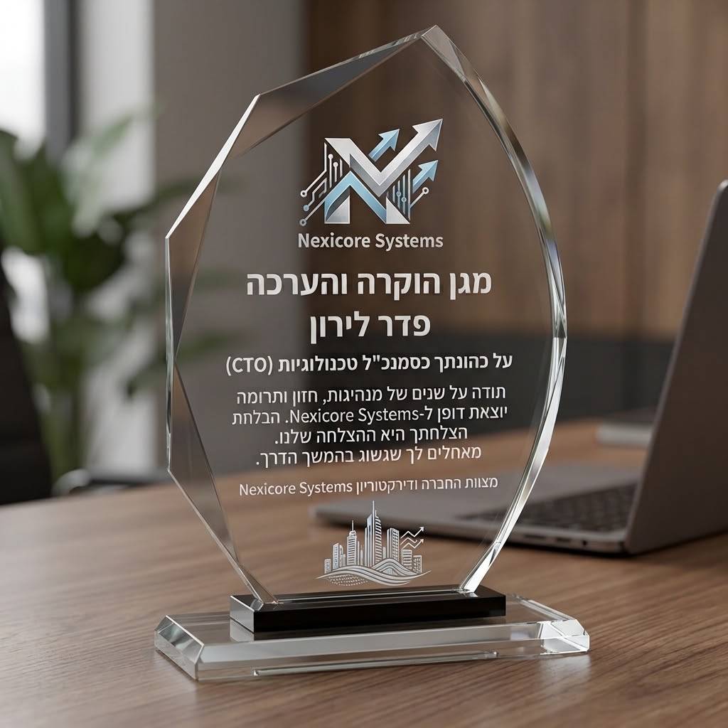 מגן הוקרה בעיצוב אישי - 21×15 ס״מ עם בסיס מובנה