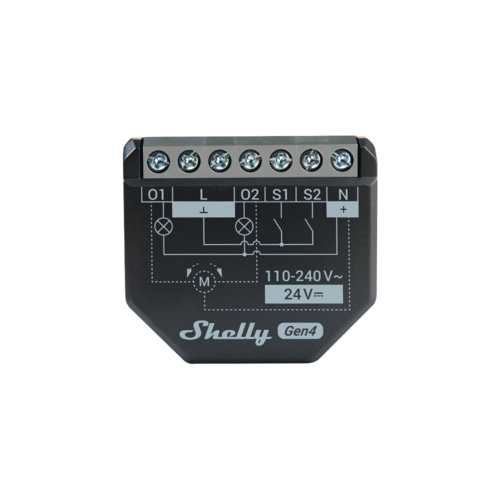 ממסר חכם כפול Shelly 2PM Gen4 עם מדידת אנרגיה ושליטה בתריסים – Wi-Fi, Zigbee & Matter