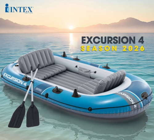 סירת גומי מתנפחת חדשה  ל- 4 אנשים EXCURSION כולל משוטים ומשאבה INTEX 66324 ✮