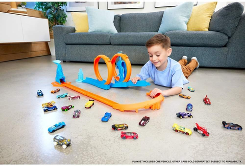 ערכת מסלול פעלולים טריפל לופ 3 ב-1 לבנייה עם משגר ומכונית 4