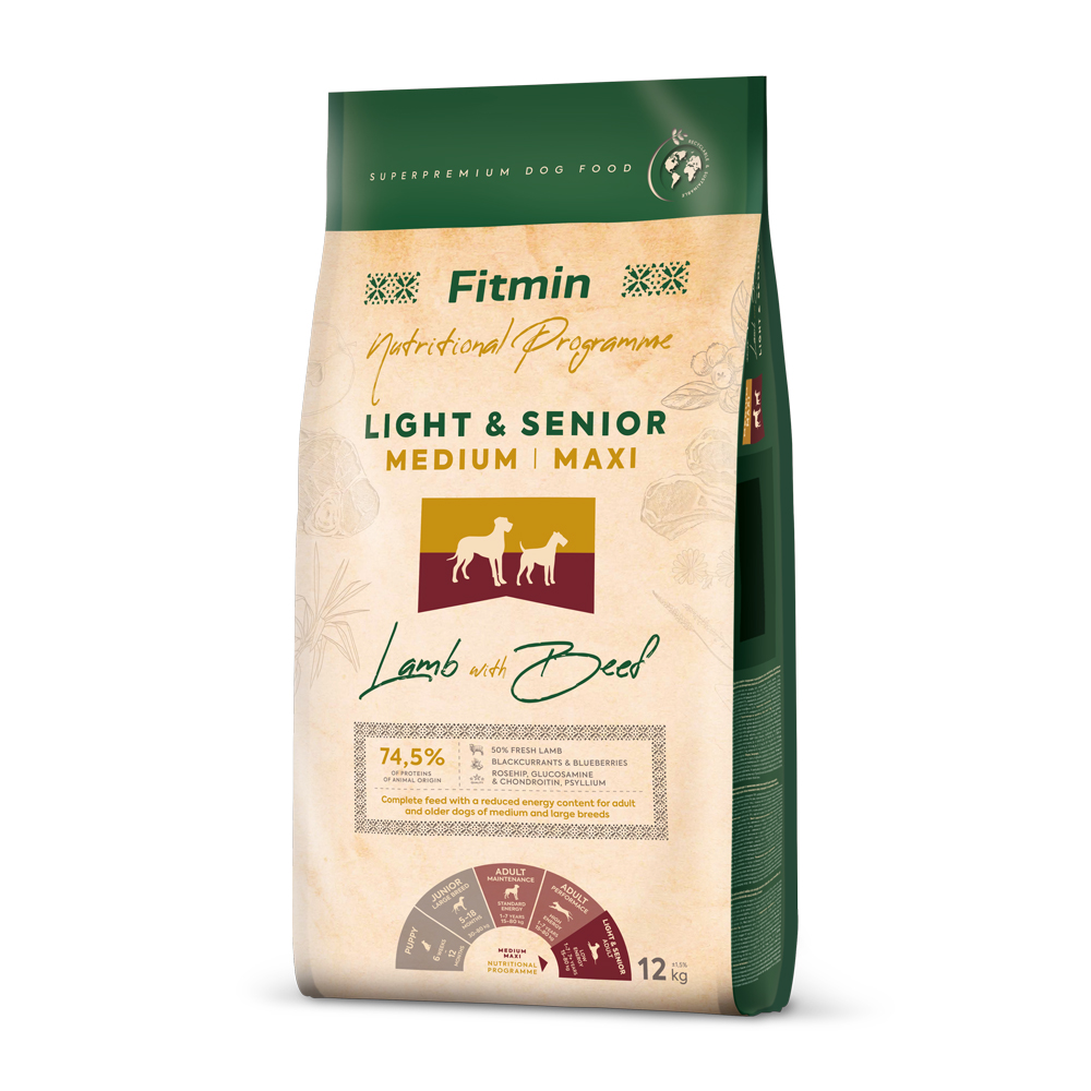 פיטמין נוטרישינל כבש ובקר Light & Senior Medium/Maxi לכלבים בוגרים ומבוגרים 12 ק"ג