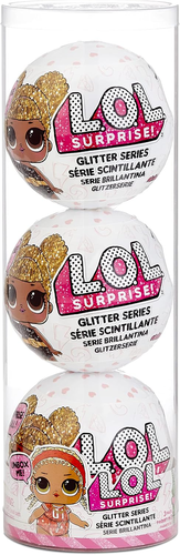 שלישיית כדורי הפתעה לול LOL מסדרת GLITTER עם בובה אביזרי הפתעה מדליקים 