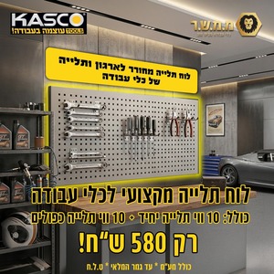 לוח תלייה מקצועי לכלי עבודה+ 10 ווי תליה יחיד + 10 ווי תלייה כפול KASCO