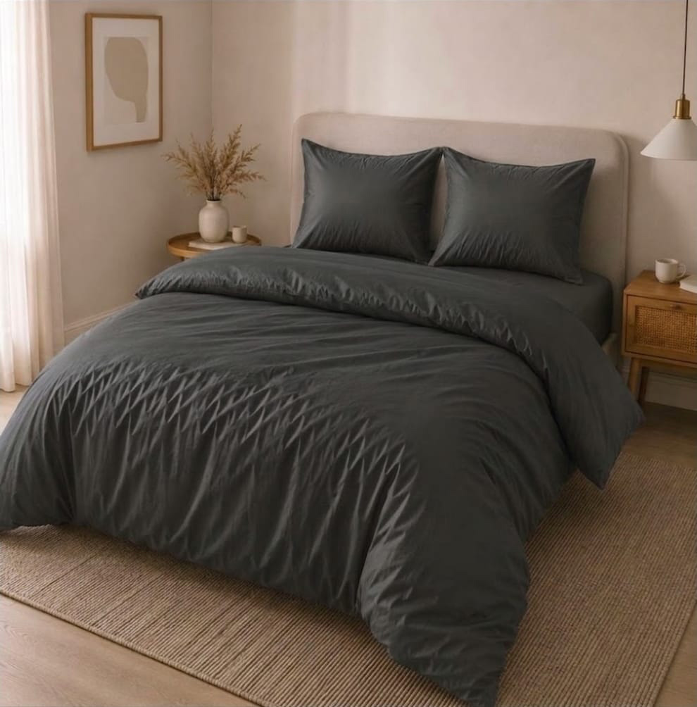 סט מצעים זוגי יוקרתי | Tencel 100% סאטן | 180/200 ס"מ | "Palace" | אפור כהה