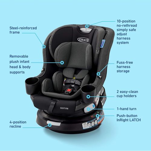 כיסא בטיחות מסתובב איזי טרן EasyTurn 360 עם נעילת SnugLock ומבנה Slim - צבע שחור/אפור Cyran