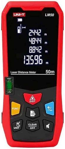 מטר לייזר UNI-T LM50 עד 50 מטר | מדידת מרחק, שטח, נפח ופיתגורס