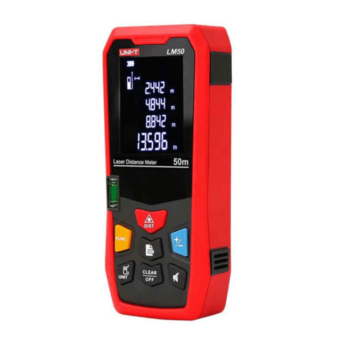 מטר לייזר UNI-T LM50 עד 50 מטר | מדידת מרחק, שטח, נפח ופיתגורס