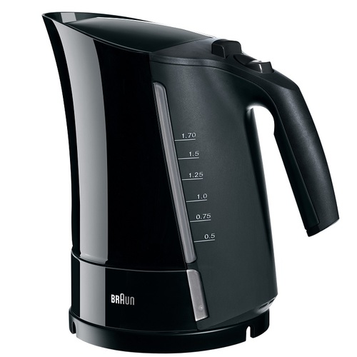 קומקום חשמלי שחור בראון Braun WK-300B - 1.7 ליטר גוף חימום נסתר הספק של 2200W