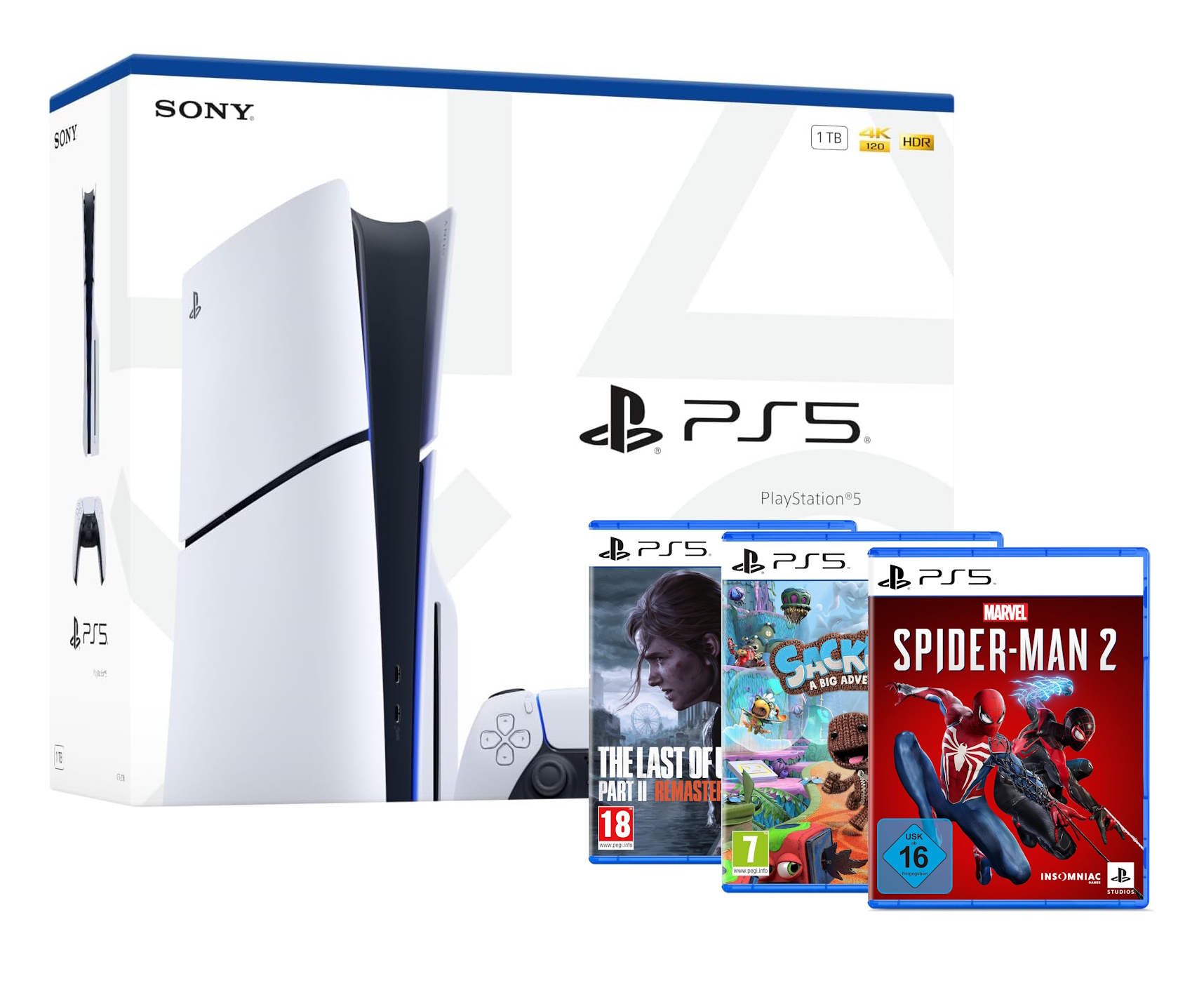 Sony PlayStation 5 1TB Slim Blu-ray Edition   מארז הכולל שלושה משחקים 