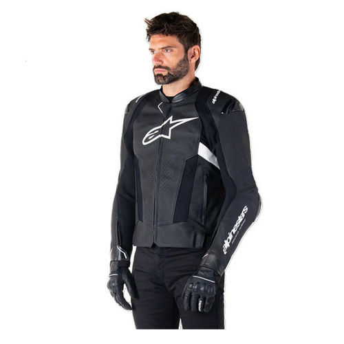 מעיל עור MISSILE V3 A.F שחור/לבן ALPINESTARS