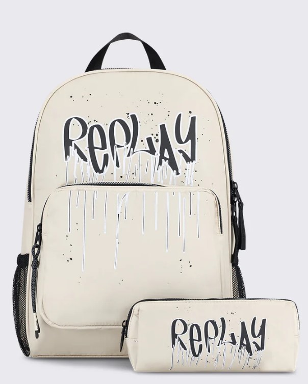 תיק גב עם קלמר ריפליי  Replay backpack and pencil case set | שמנת