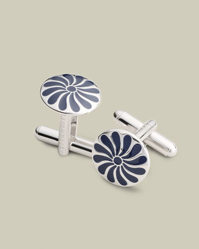חפתים עם פרח כחול כהה - Navy flower enamel cufflink