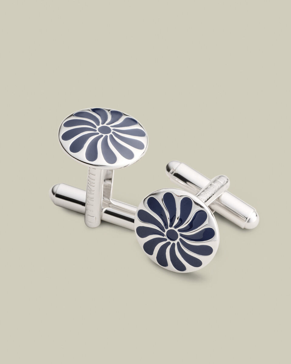 חפתים עם פרח כחול כהה - Navy flower enamel cufflink