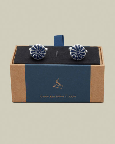 חפתים עם פרח כחול כהה - Navy flower enamel cufflink