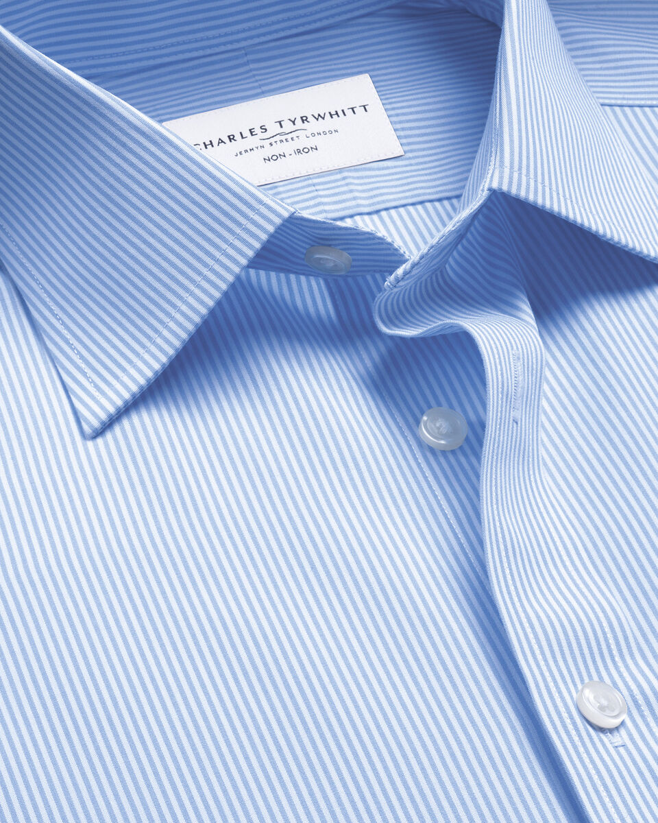 חולצת פסים תכלת גזרת קלאסיק  - Cornflower blue Bengal stripe non-iron poplin classic fit shirt