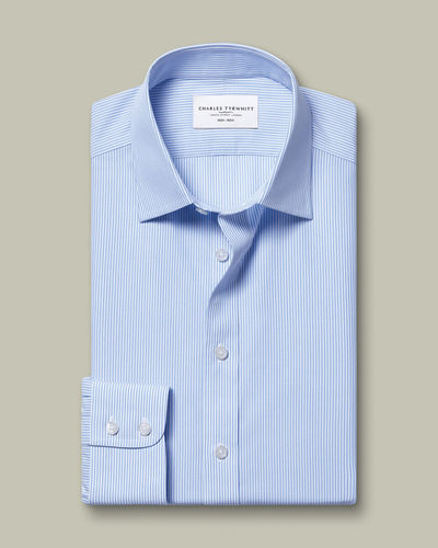 חולצת פסים תכלת גזרת קלאסיק  - Cornflower blue Bengal stripe non-iron poplin classic fit shirt