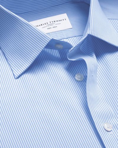 חולצת פסים תכלת גזרת אקסטרה סלים  - Cornflower blue Bengal stripe non-iron poplin extra slim fit shirt