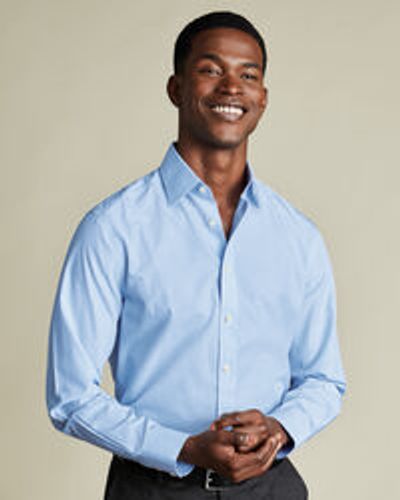 חולצת פסים תכלת גזרת אקסטרה סלים  - Cornflower blue Bengal stripe non-iron poplin extra slim fit shirt