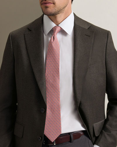 עניבה - Coral pink silk print tie