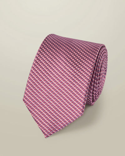 עניבה - Pink semi plain patterned silk tie