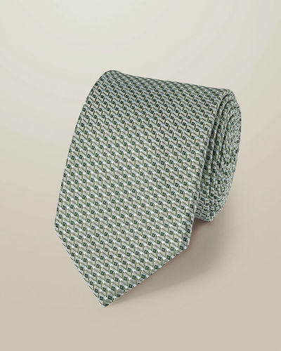 עניבה - Light green semi plain patterned silk tie
