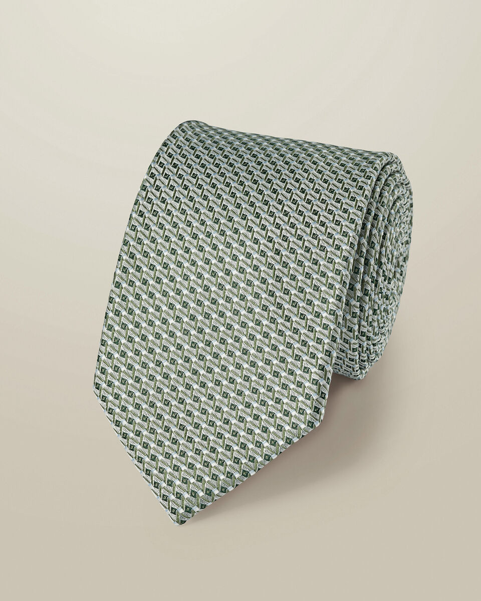 עניבה - Light green semi plain patterned silk tie