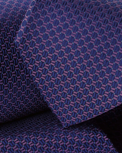 עניבה - Cobalt blue and pink semi plain patterned silk tie