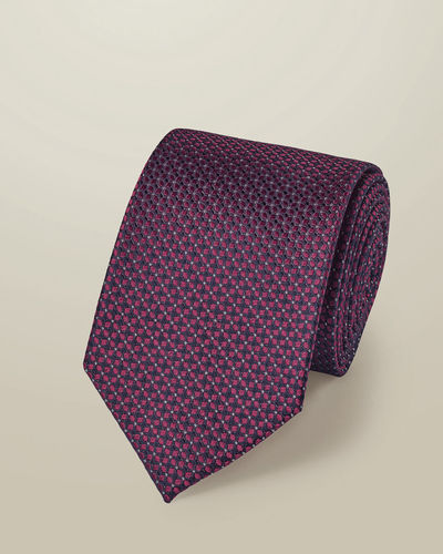 עניבה - Dark pink and navy patterned silk tie