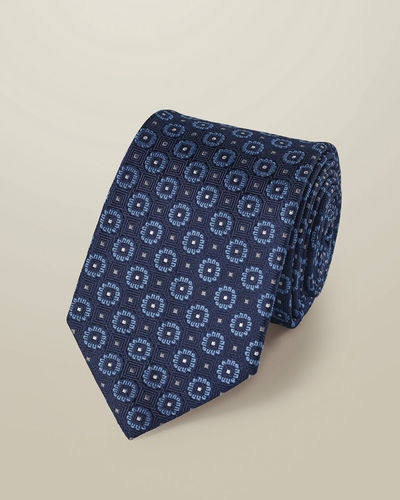 עניבה - French blue medallion silk tie