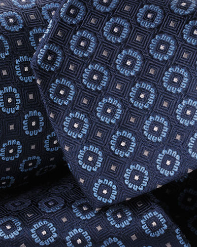 עניבה - French blue medallion silk tie