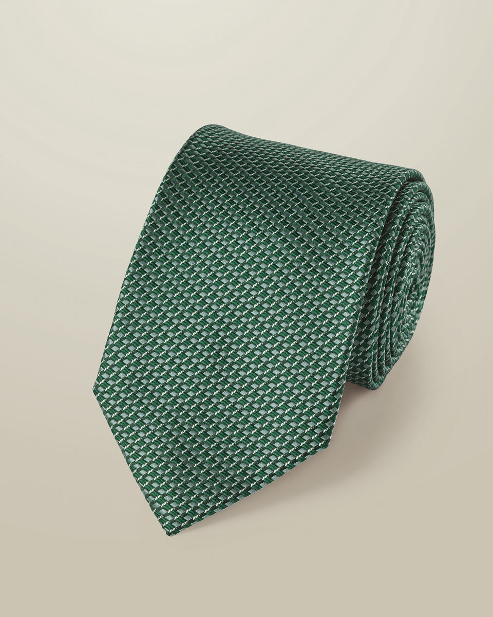עניבה - Green semi plain patterned silk tie