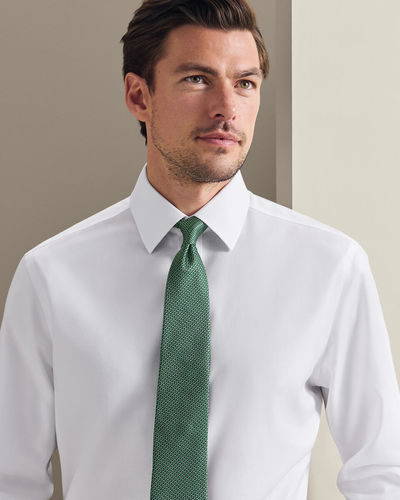 עניבה - Green semi plain patterned silk tie