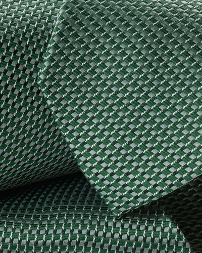 עניבה - Green semi plain patterned silk tie