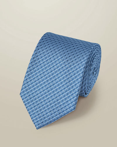 עניבה - Light blue semi plain patterned silk tie
