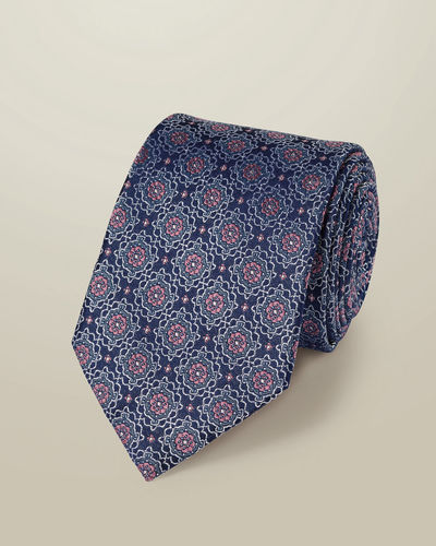 עניבה יוקרתית Royal blue and pink silk geo tie