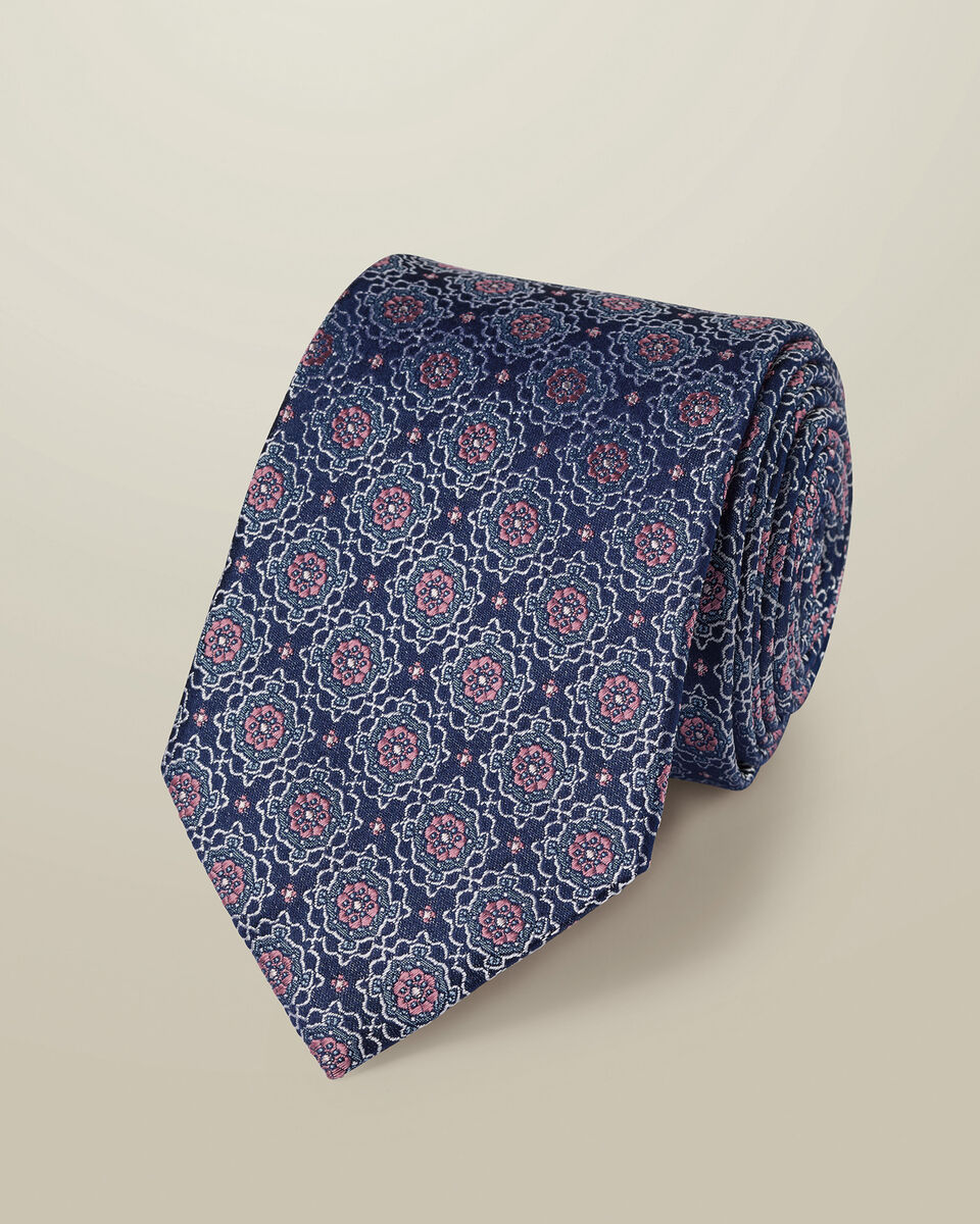 עניבה יוקרתית Royal blue and pink silk geo tie